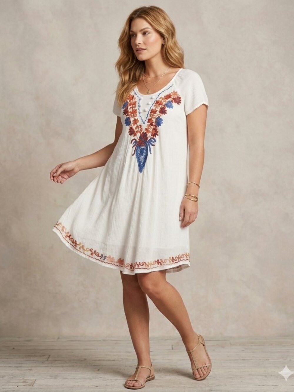 White Boho Embroidered Peasant Dress OS S-L